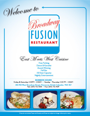 Broadway Fusion Menu 1