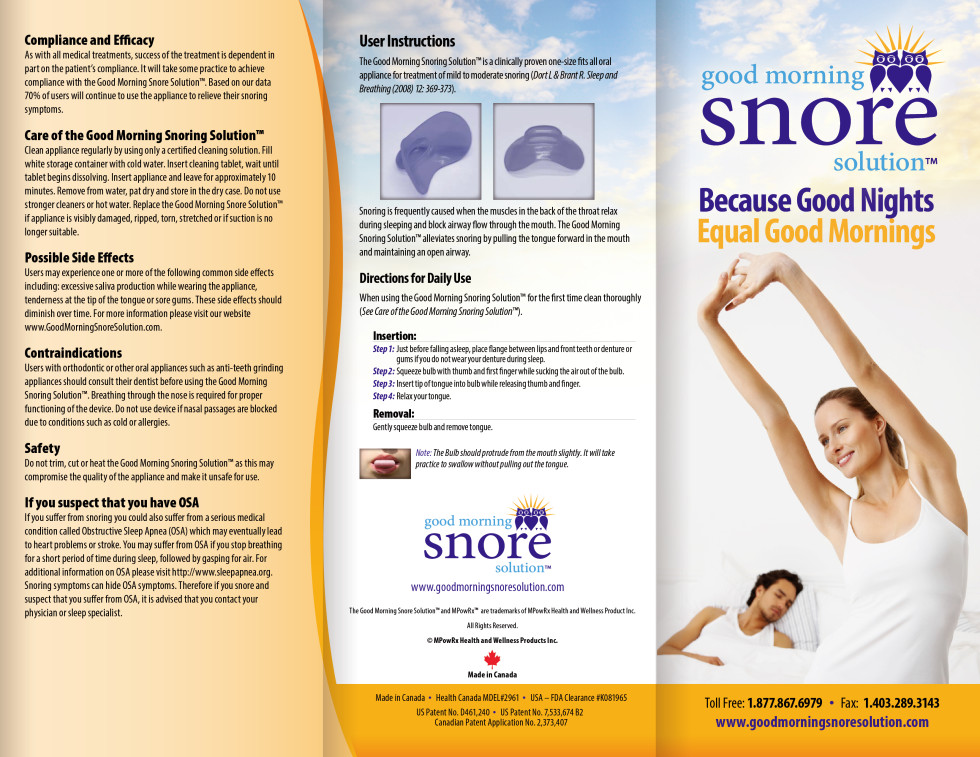 Good Morning Snore Solution Brochure - Canada (English)