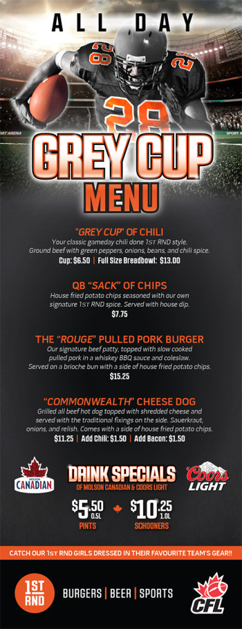 CFL - Grey Cup 2014 - Menu