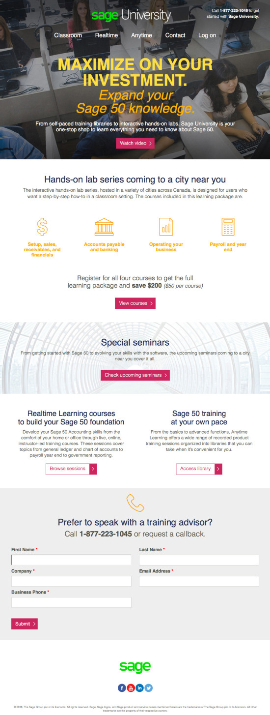 Sage 50 Canada Training Landing Page