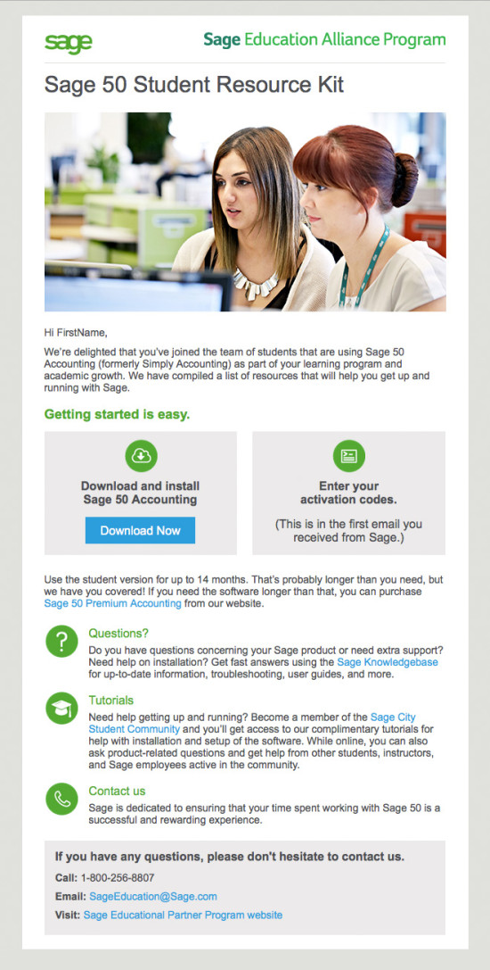 Sage 50 Student Nurture Email Campaign - Email 1