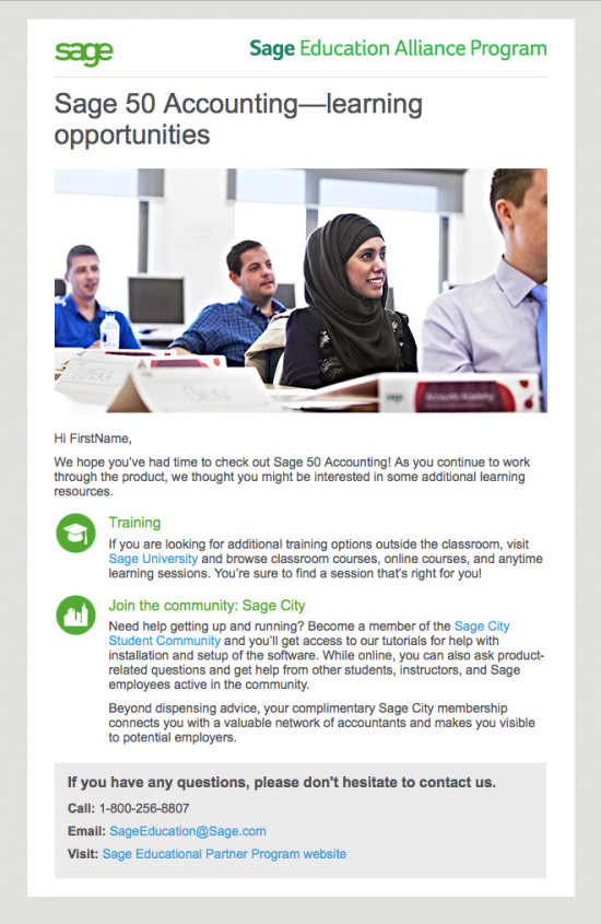 Sage 50 Student Nurture Email Campaign - Email 2