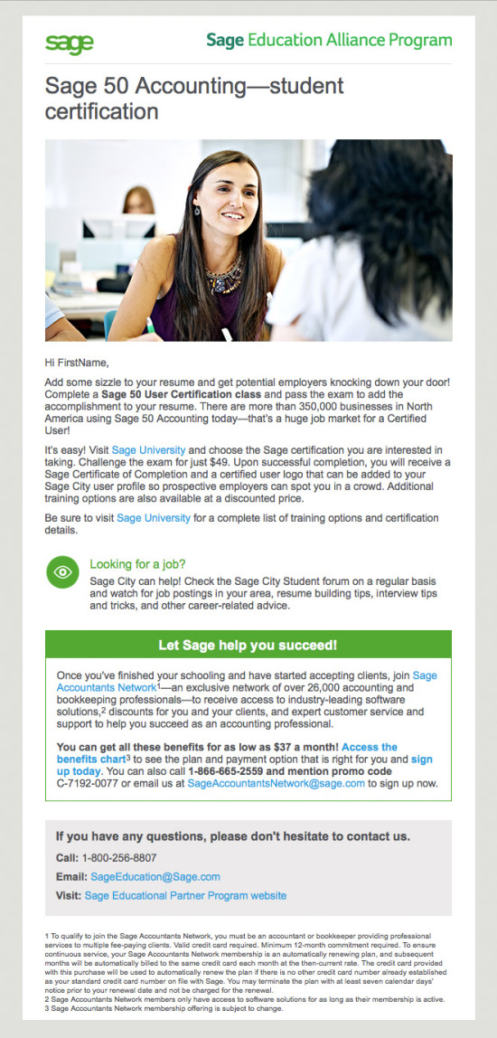 Sage 50 Student Nurture Email Campaign - Email 3